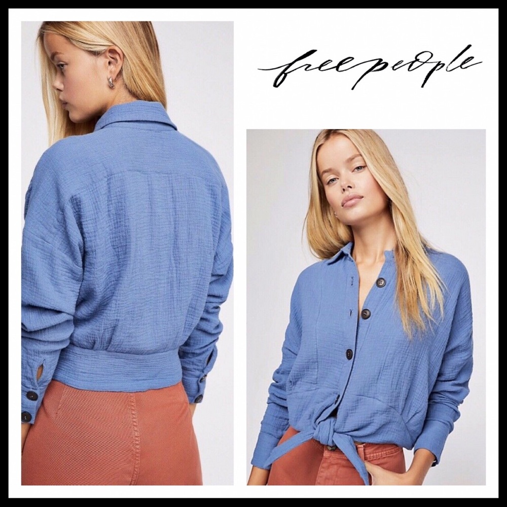 FREE PEOPLE BOHO BUTTON DOWN SHIRT CROP TOP A3C - Picture 1 of 16